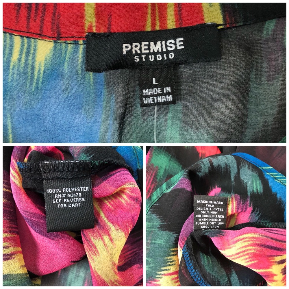 Sheer Blouse Long Sleeve Watercolor, Size L - Picture 5 of 5